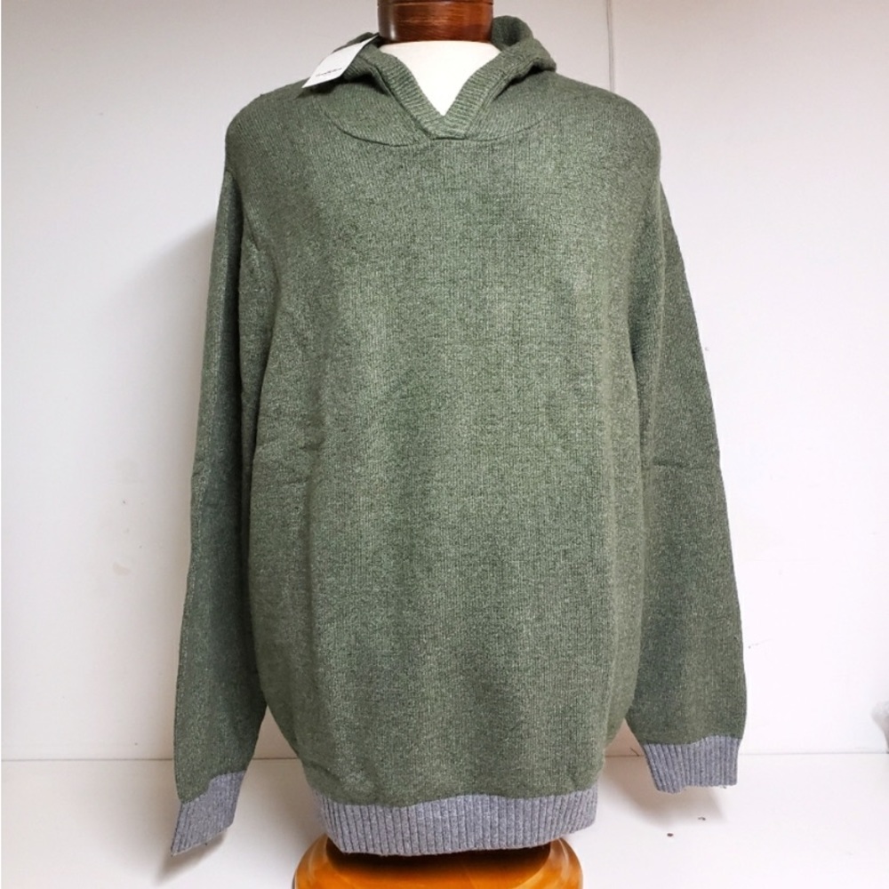 New! Goodfellow Men's Long Sleeve Crew-Neck Pullover Hoodie Sweater Green/Gray
